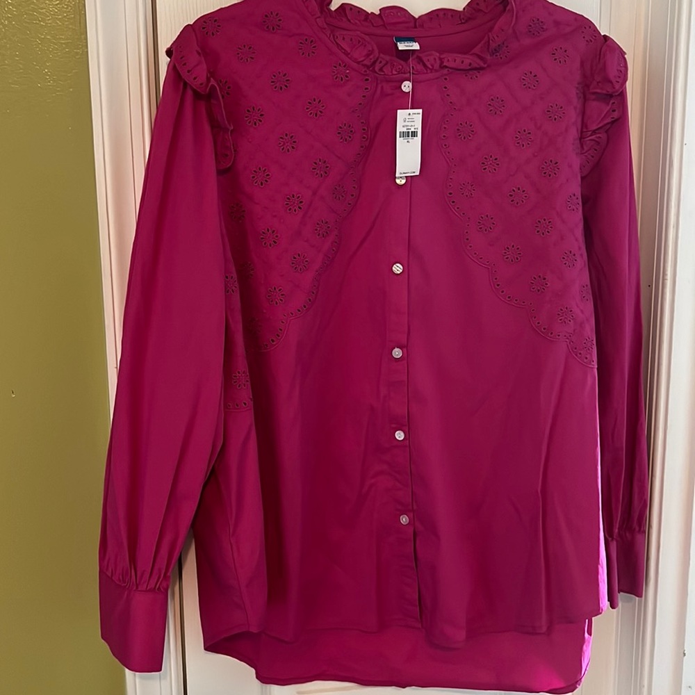 Magenta Blouse Eyelet and Ruffles